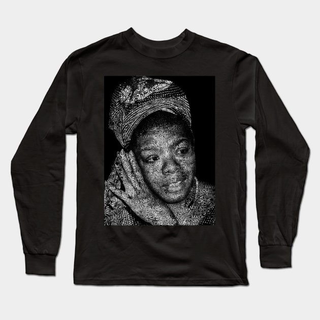 Maya Angelou Portrait with all her book titles - 04 Long Sleeve T-Shirt by SPJE Illustration Photography